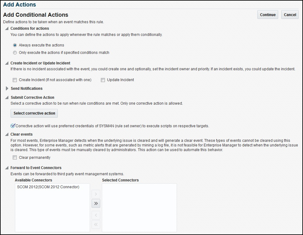 「条件付きアクションの追加」ページのスクリーン・ショットの例