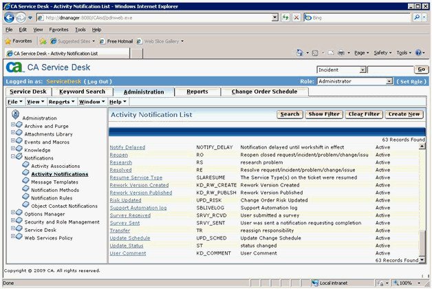 Activity Notification List