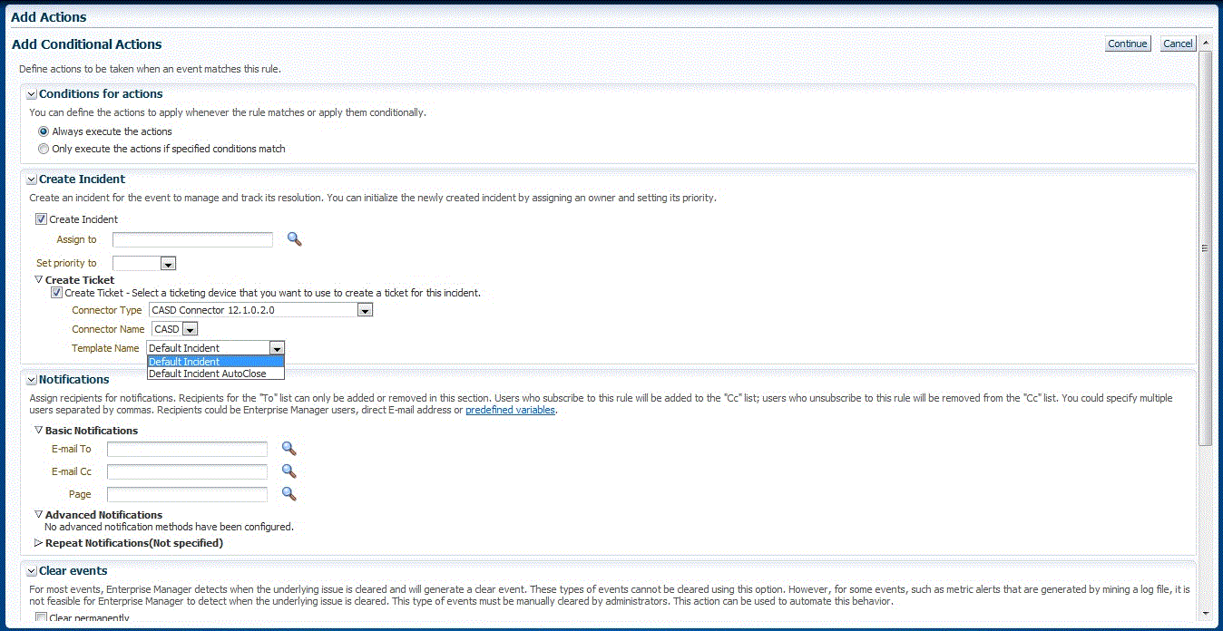 イベントの「アクションの追加」