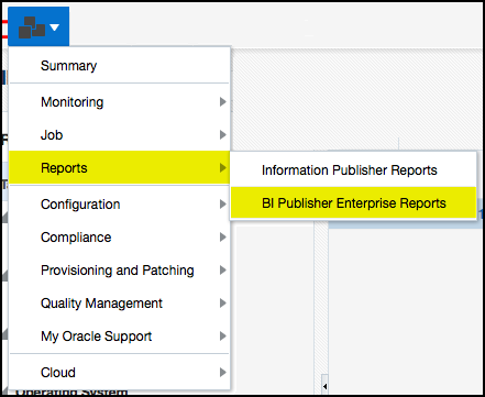 BI Publisher Enterpriseレポートのメニュー