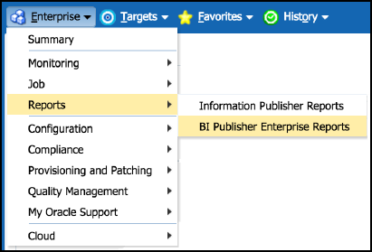 「BI Publisher Enterpriseレポート」メニュー