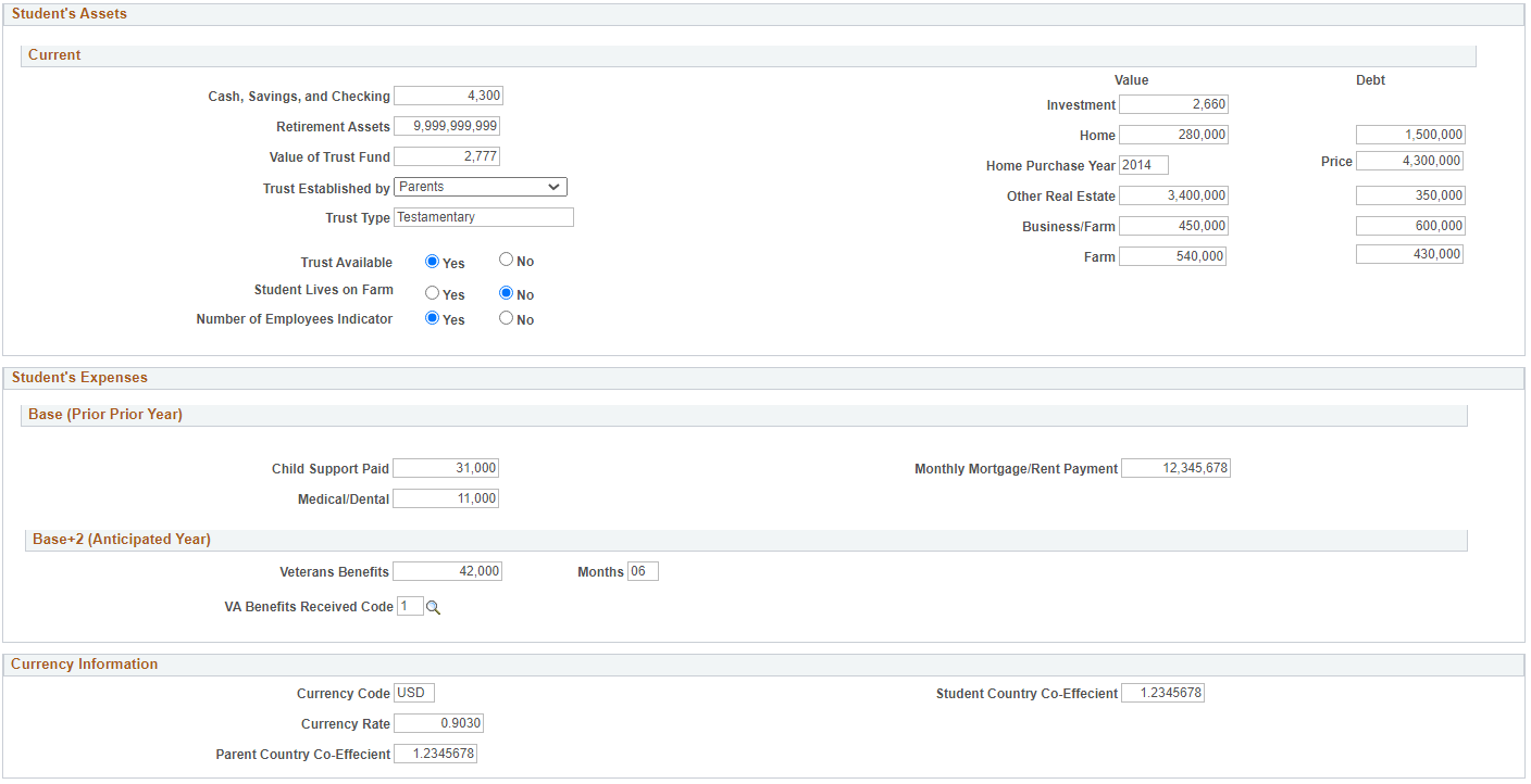 Maintain Institutional Application, Student Data page (4 of 5)