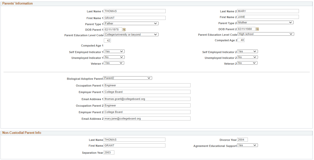Maintain Institutional Application, Custodial Parent Data page (5 of 6)