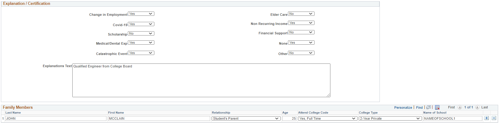 Maintain Institutional Application, Custodial Parent Data page (6 of 6)