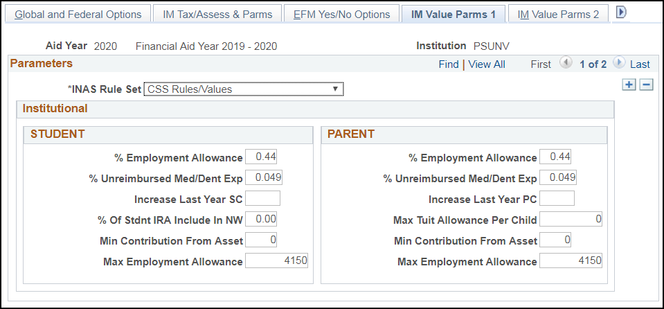 IM (institutional methodology) Value Parms (parameters) 1 page