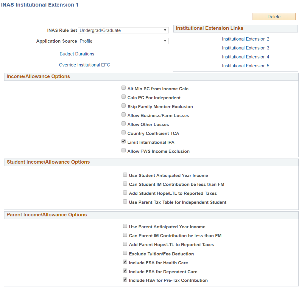 INAS (Institutional Need Analysis System) Institutional Extension 1 page
