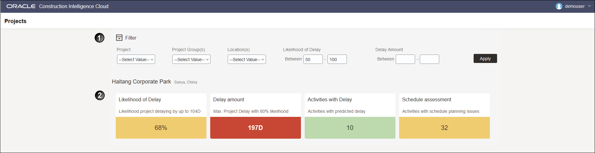 Project Listings Page of Construction Intelligence Cloud