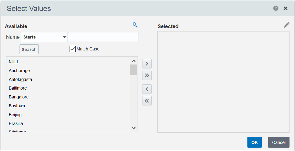 Selact Values Dialog Box with Move Buttons