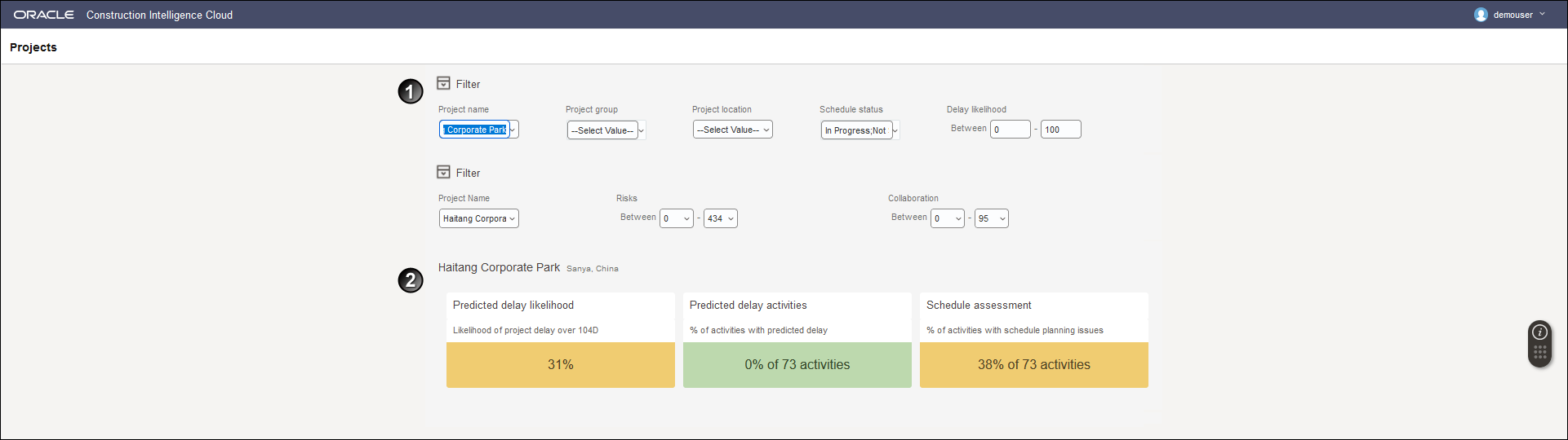 Project Listings Page of Construction Intelligence Cloud