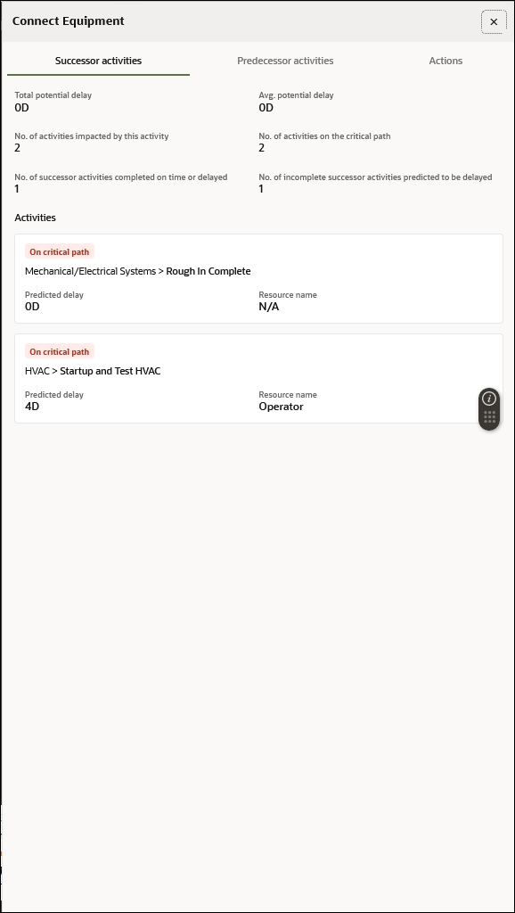 Successor Activities Tab of the Activity Network Page