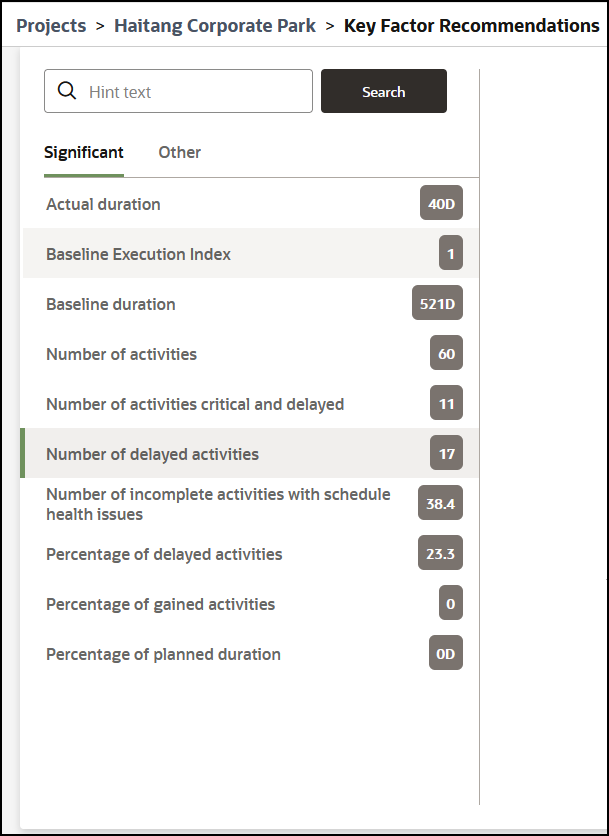 Significant Factors and Other Factors Section