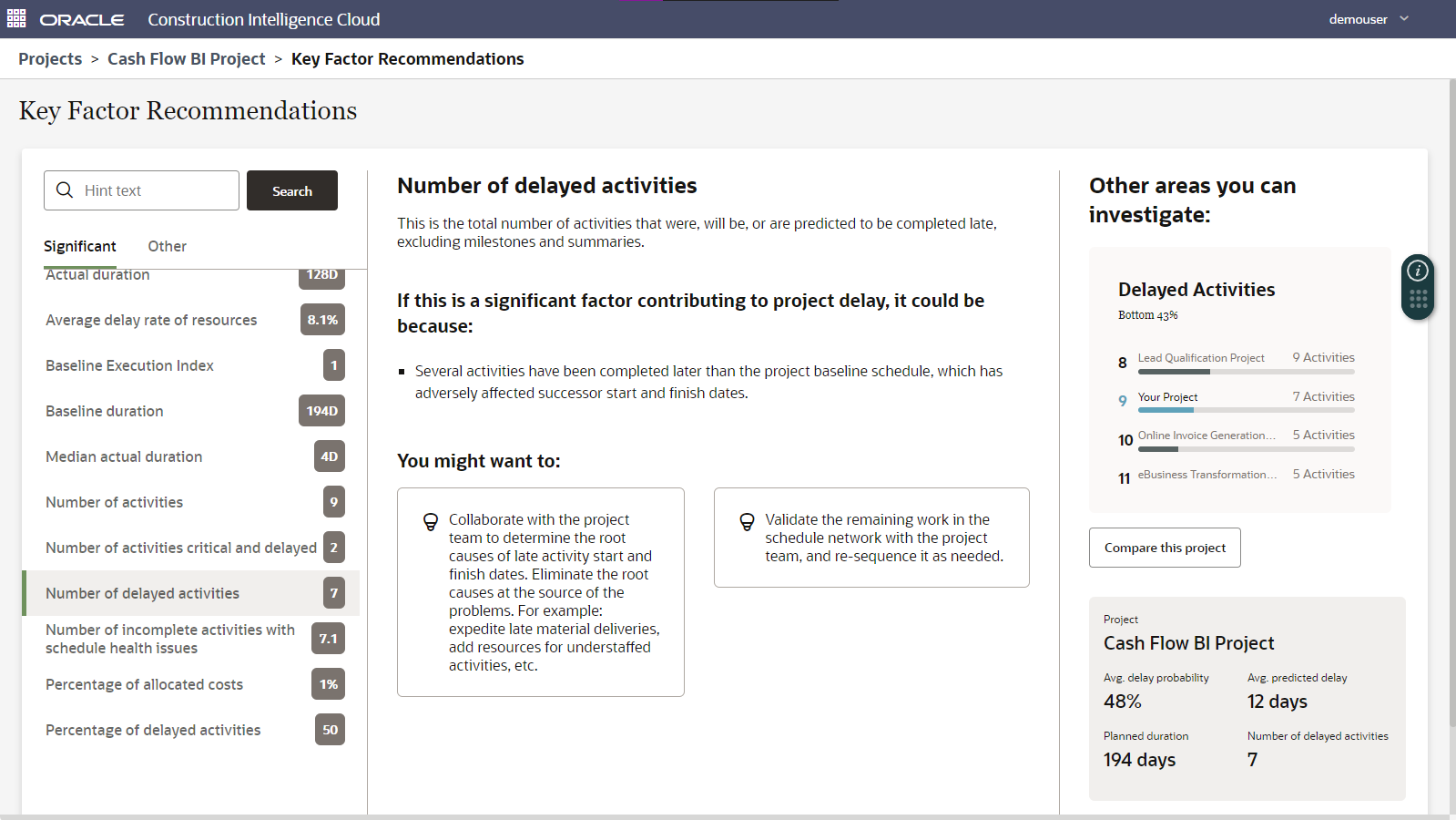 Key Factor Recommendation page showing the new explanations and the Benchmarking Summary card.