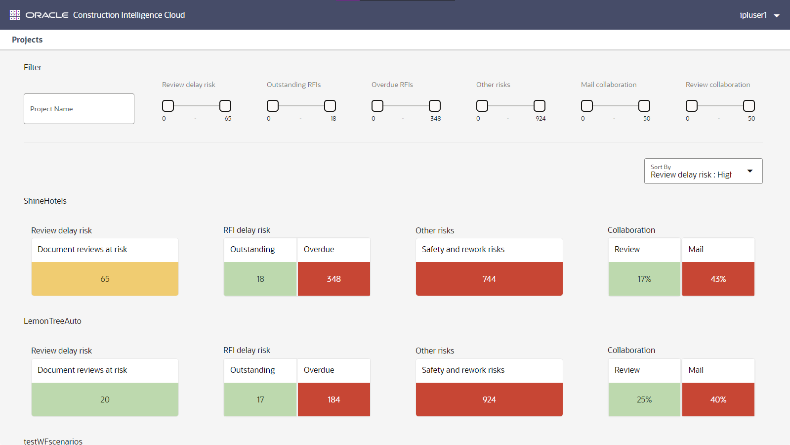New Project listing page.