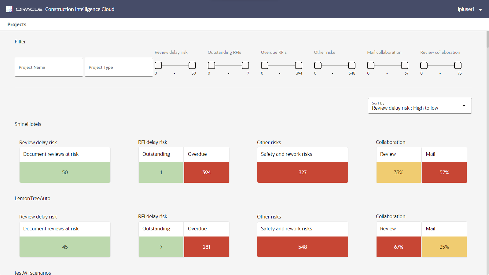 New UI showing the Project Type filter.