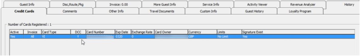 This figure shows the Guest Handling Credit Card