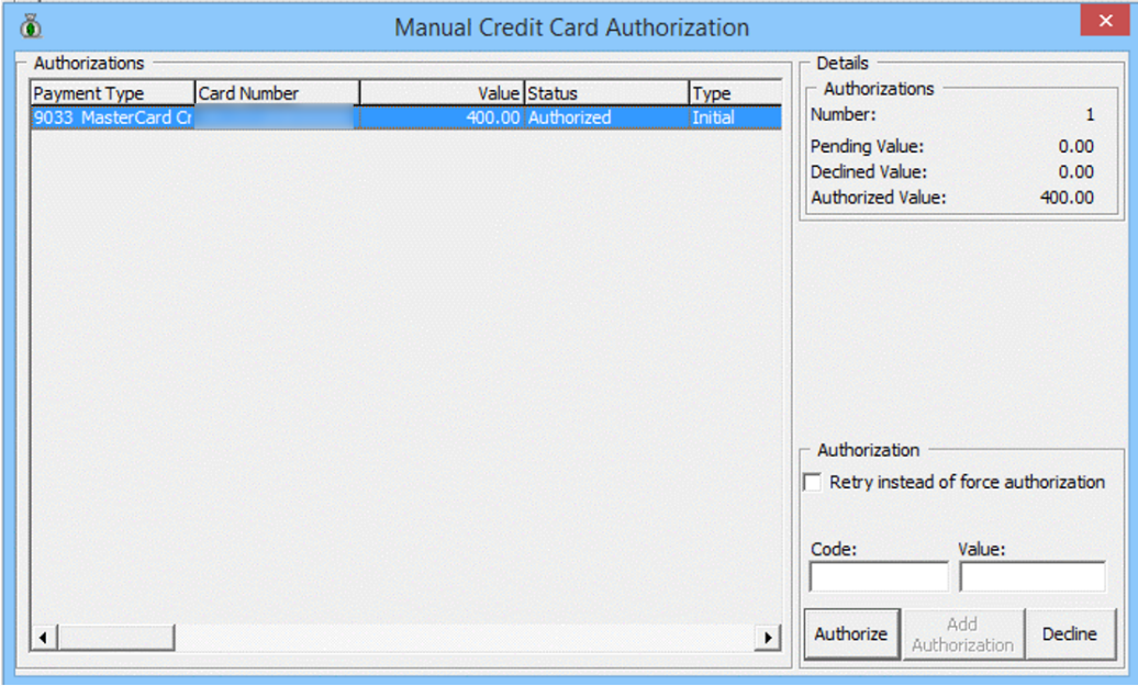 This figure shows the Management Initial Authorization View Screen