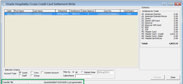 This figure shows the Settlement Write Screen