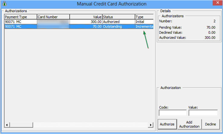 This figure shows the View Authorization with Incremental Authorization — Pending Approval
