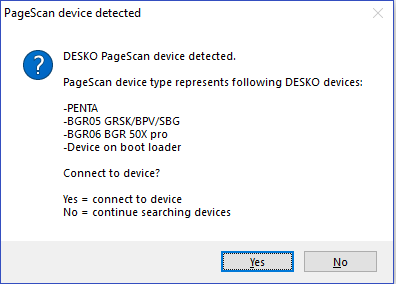 This figure shows the DESKO PageScan Device Detected