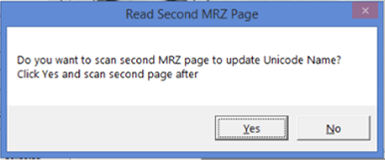 This figure shows the Prompt to Scan MRZ Second Page in Express Reservation