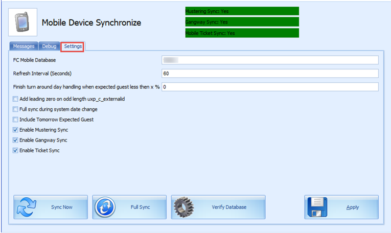 This figure shows the Settings within OHCMobile Sync Interface.
