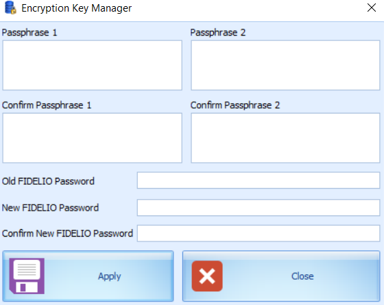 This figure shows the Encryption Key Manager where encryption passphrase is entered.