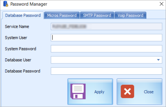 This figure shows the Password Manager window, where you can update the database password and other application password.