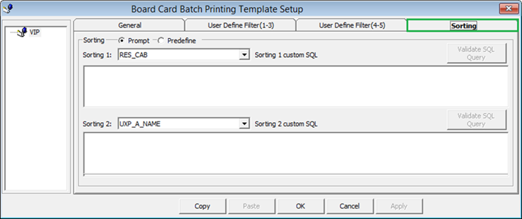 This figure shows the set up window of Board Card Batch Printing Template-Sorting Options.