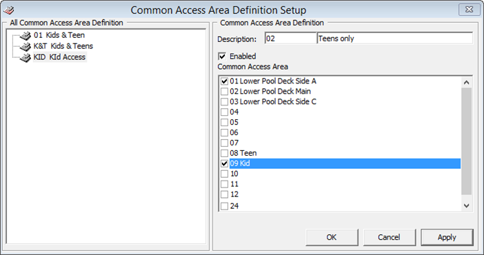 This figure shows the configuration window of the Common Access Area