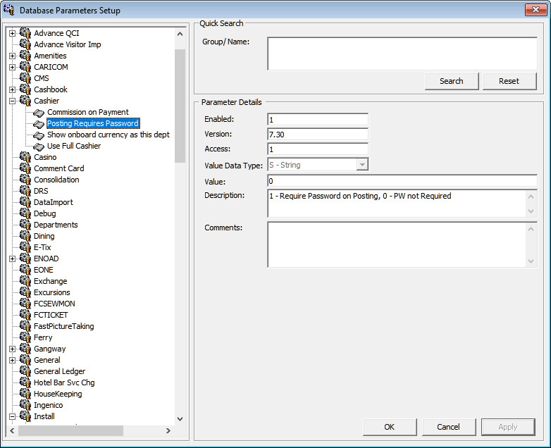 This figure shows the Database Parameters window