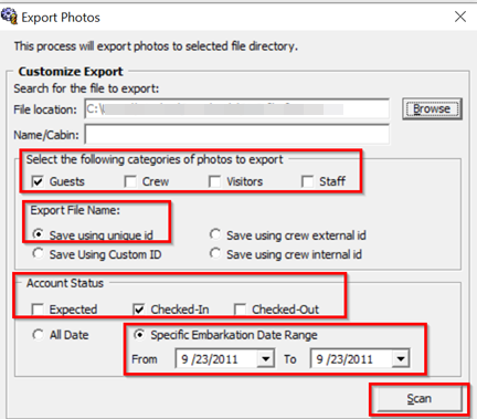 This figure shows the function window to export photos to support file format.