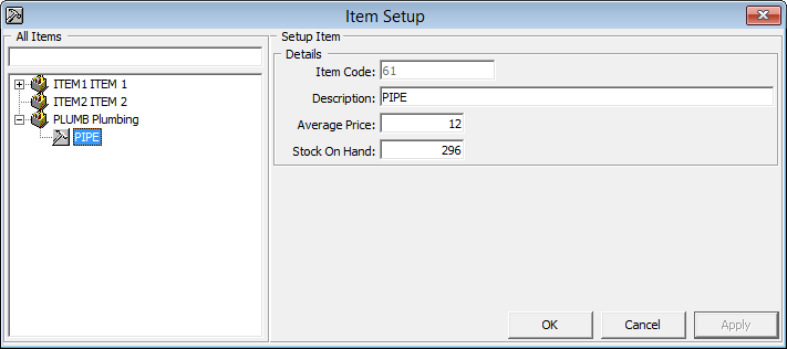 This figure shows the setup window of Maintenance Item Type