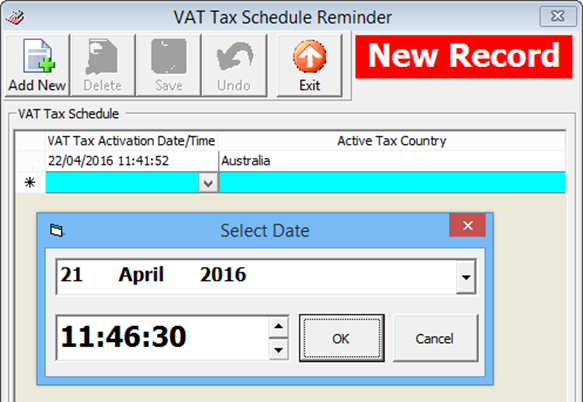 This figure shows the reminder scheduler for the VAT Tax
