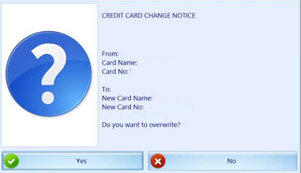 This figure shows the Credit Card Change Notice when credit card information is changed.