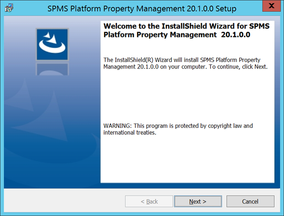 This figure shows the SPMS Platform Property Management Installation Wizard Welcome page.