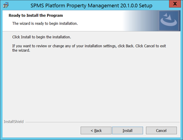 This figure shows SPMS Platform Property Management Ready Install.