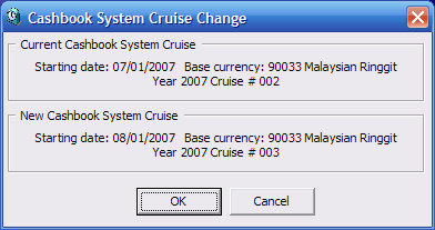 This figure shows the Cashbook System Cruise Change