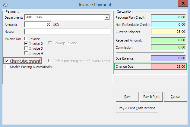 This figure shows the Invoice Payment with Change Due