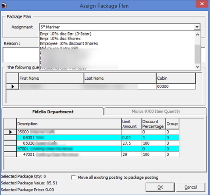 this figure shows the Package Plan Assignment Window