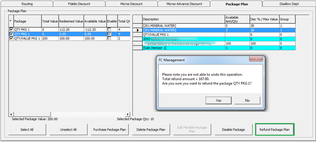 This figure shows the Package Plan Refund Option