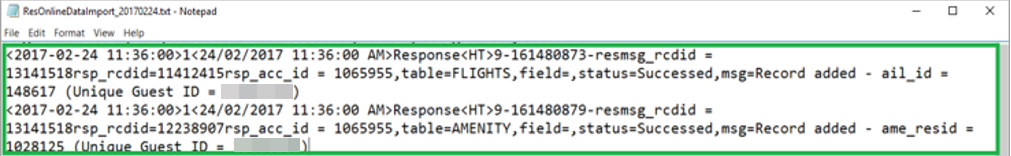This figure shows the sample message of Allow Update Flights for Check-In Guest.