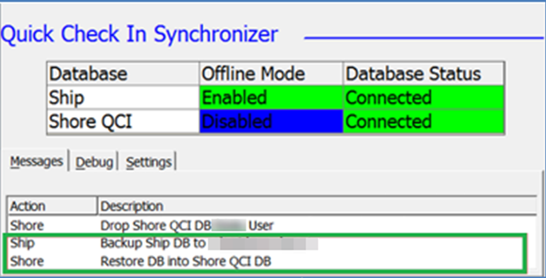 This figure shows the QCI Synchronizer Status when when QCI Offline Sync is Enabled.