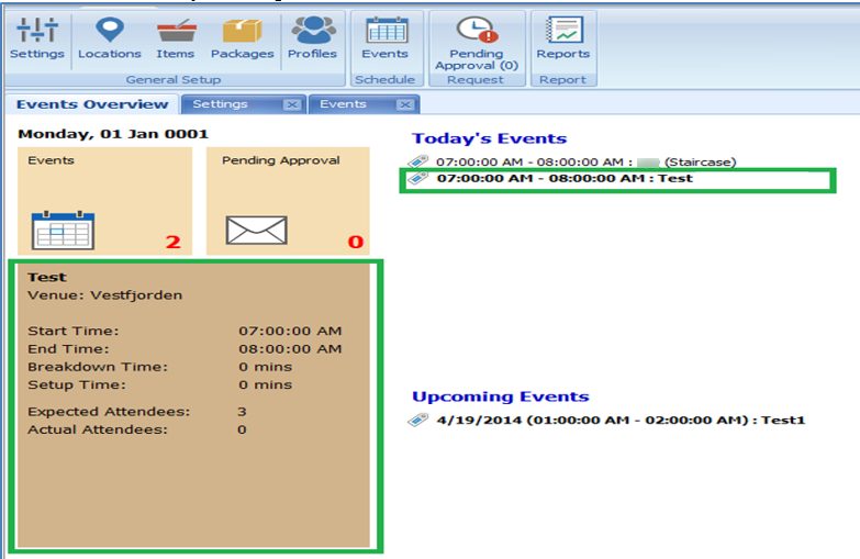 This figure shows the Events Overview window