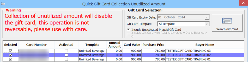 This figure shows the Gift Card Quick Collect