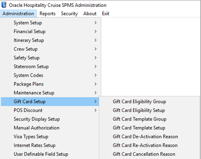 This figure shows the Gift Card Setup
