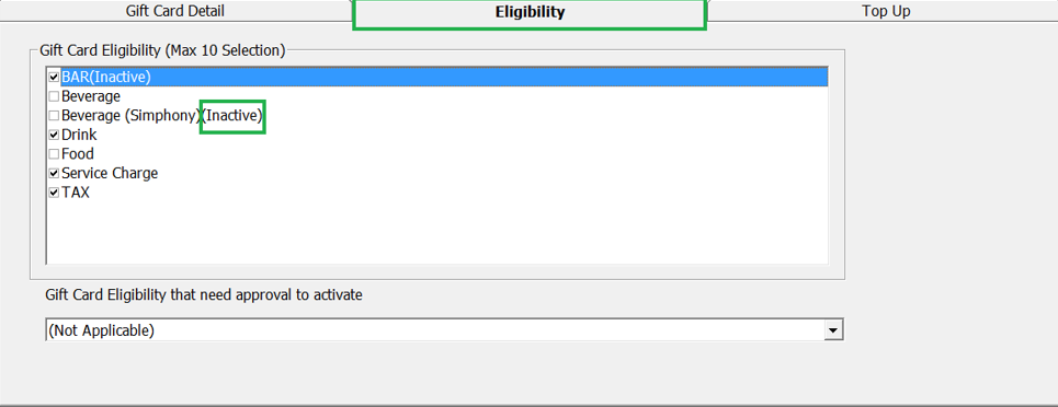This figure shows the Gift Card Template Eligibility Setup