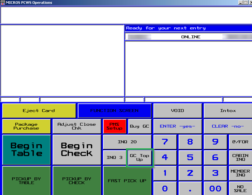 This figure shows the Gift Card Top Up in MICROS Workstation