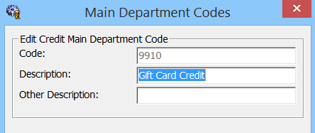 This figure shows the Main Credit Department Code Setup