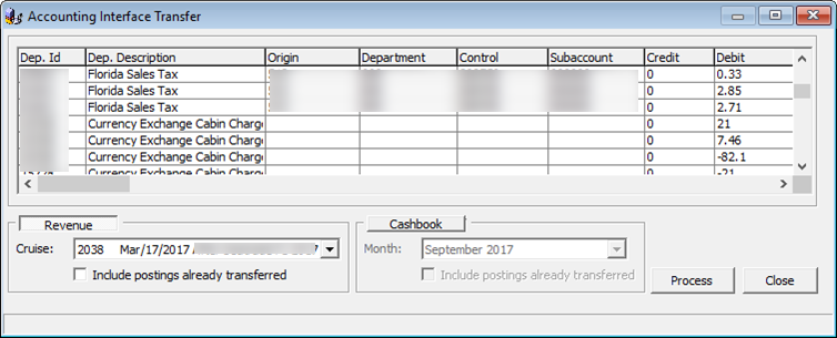 This figure shows the Accounting Interface Transfer window.
