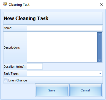The figure shows the New Cleaning Task form.